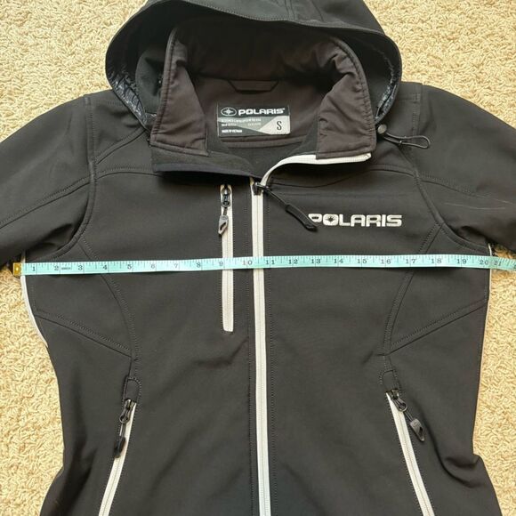 Polaris Soft Shell Snowmobile Jacket Windbreaker Waterproof Black White Small - Picture 2 of 3